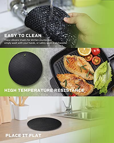 Wapodeai 2pcs Silicone Trivets Mat for Hot Pots and Pans, Premium Multipurpose Hot Pads Pot Holders, Tabletop Kitchen Trivet Mats Anti-Skid and High Temperature Resistance. (Black)