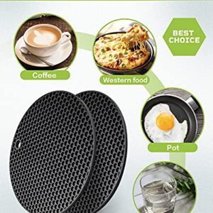 Wapodeai 2pcs Silicone Trivets Mat for Hot Pots and Pans, Premium Multipurpose Hot Pads Pot Holders, Tabletop Kitchen Trivet Mats Anti-Skid and High Temperature Resistance. (Black)