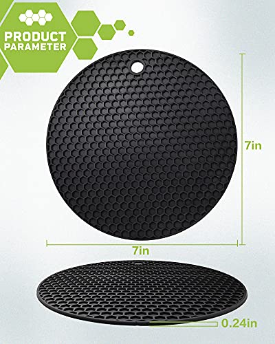 Wapodeai 2pcs Silicone Trivets Mat for Hot Pots and Pans, Premium Multipurpose Hot Pads Pot Holders, Tabletop Kitchen Trivet Mats Anti-Skid and High Temperature Resistance. (Black)