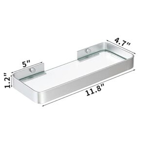 Danpoo Small Floating Shelf Bathroom Wall Shelf, 12" Tempered Glass Shelf Wall Mounted(Matte Silver)