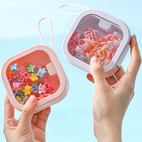 REVAXUP 2pcs Hair Tie Organizer Boxes,Small Portable Hair Tie Holder Organizer Can Be Stackable Or Hung On The Wall,Best for Hair Ties Storage or Small Items Organizer on Desktop, Pink&White