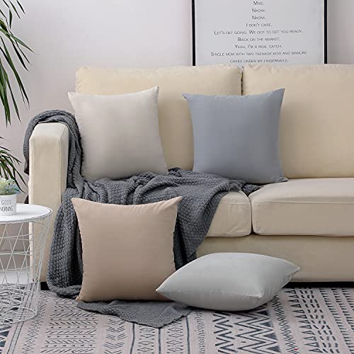 WEMEON Velvet Decorative Neutral Throw Pillows Covers 20x20inch Set of 4, Solid Color Soft Decorative Square Neutral Pillow Cover ，Home Neutral Decor for Sofa Bedroom Car Couch(Neutral, 4)