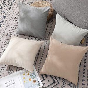 WEMEON Velvet Decorative Neutral Throw Pillows Covers 20x20inch Set of 4, Solid Color Soft Decorative Square Neutral Pillow Cover ，Home Neutral Decor for Sofa Bedroom Car Couch(Neutral, 4)