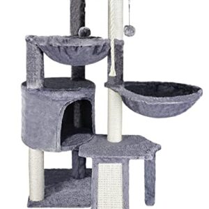 Xin Three Layer Cat Tree with Cat Condo and Two Hammocks,Grey