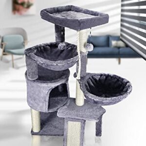 Xin Three Layer Cat Tree with Cat Condo and Two Hammocks,Grey