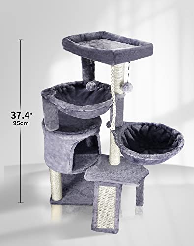 Xin Three Layer Cat Tree with Cat Condo and Two Hammocks,Grey