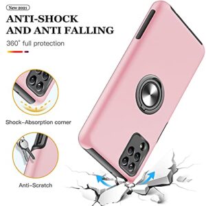 JAME for Samsung Galaxy A12 Case with [2 Pack] Tempered-Glass Screen Protector, Slim Soft Bumper Protective Case for Samsung A12 Case, with Invisible Ring Holder Kickstand for Galaxy A12 Case, Pink