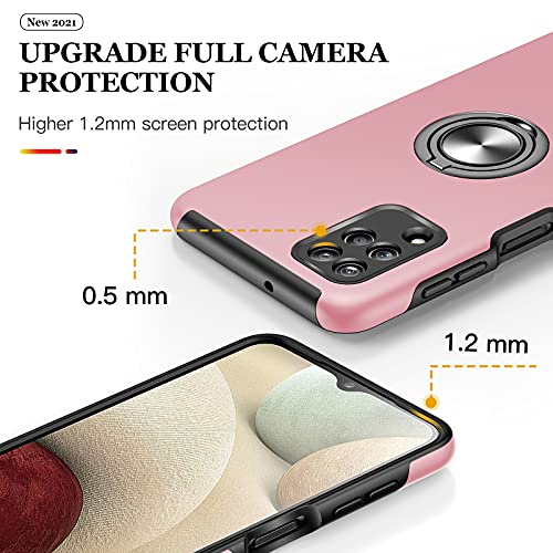 JAME for Samsung Galaxy A12 Case with [2 Pack] Tempered-Glass Screen Protector, Slim Soft Bumper Protective Case for Samsung A12 Case, with Invisible Ring Holder Kickstand for Galaxy A12 Case, Pink