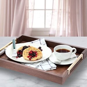 Wooden Coffee Table Serving Tray - Decorative Ottoman Tray for Living Room, Beautiful Home Decor, Perfect for Serving Food or displaying Household Items. Walnut and Gold Brass. by Harry & Melinda.