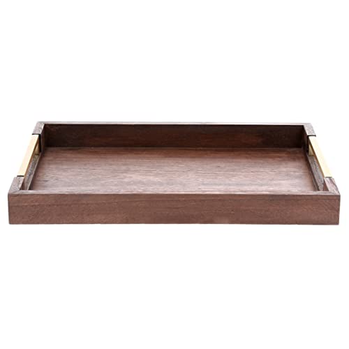 Wooden Coffee Table Serving Tray - Decorative Ottoman Tray for Living Room, Beautiful Home Decor, Perfect for Serving Food or displaying Household Items. Walnut and Gold Brass. by Harry & Melinda.