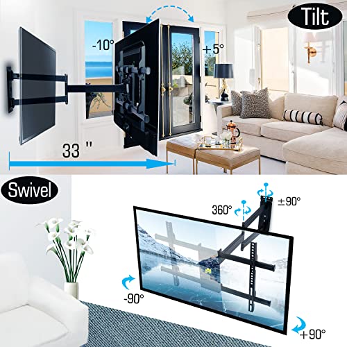 FORGING MOUNT Corner TV Wall Mount Long Arm TV Mount Bracket for 32"-75" TVs-Easy to Install Single Stud Design- 33" of Smooth Extension Plus Swivel,Tilt,Max VESA 600X400mm,Holds 100lbs