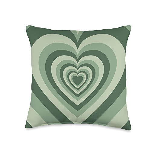 Sage Green Love Heart Design Sage Green Love Heart Latte Pattern Coffee Lovers Throw Pillow, 16x16, Multicolor