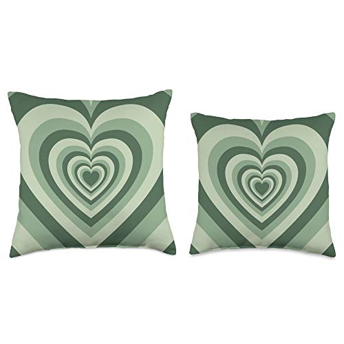 Sage Green Love Heart Design Sage Green Love Heart Latte Pattern Coffee Lovers Throw Pillow, 16x16, Multicolor