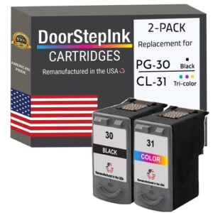 doorstepink remanufactured in the usa ink cartridge replacements for canon pg-30 cl-31 black color 2pk for pixma ip1800 ip1900 ip2600 mp140 mp190 mp210 mp470 mx300 mx310