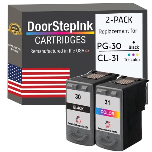 DoorStepInk Remanufactured in The USA Ink Cartridge Replacements for Canon PG-30 CL-31 Black Color 2PK for PIXMA iP1800 iP1900 iP2600 MP140 MP190 MP210 MP470 MX300 MX310