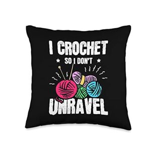 i crochet so i don't unravel crocheters shop unravel funny knitting craft crocheting throw pillow, 16x16, multicolor