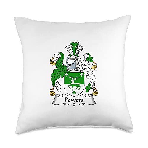 Family Crest and Coat of Arms clothes and gifts Powers Coat of Arms-Family Crest Throw Pillow, 18x18, Multicolor