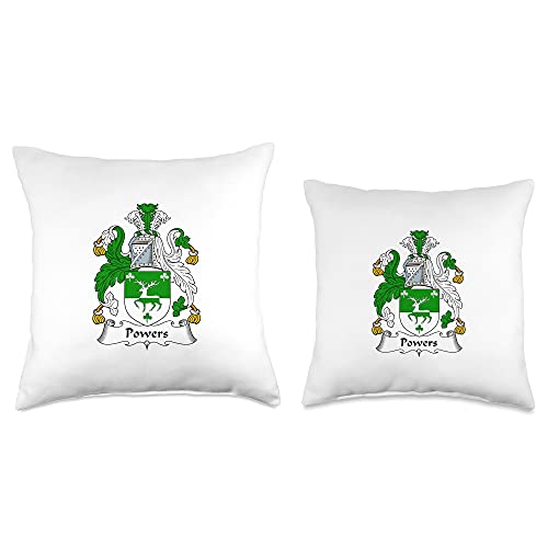 Family Crest and Coat of Arms clothes and gifts Powers Coat of Arms-Family Crest Throw Pillow, 18x18, Multicolor