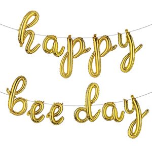 happy bee day balloons honey bee balloon 1st first birthday banner son daughter girl boy beehive theme party decoration foil mylar gender reveal balloons baby shower (l happy bee day gold)