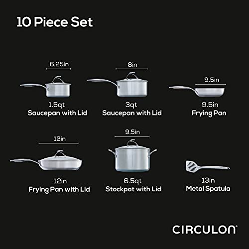 Circulon Stainless Steel Cookware Pots and Pans Set with SteelShield Hybrid Stainless and Nonstick Technology