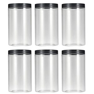 velego 43oz (1280 ml) clear plastic jars with smooth black lids and labels (6 pack), wide mouth, bpa free, pet jars bulk for home & kitchen pantry organization and storage (black)