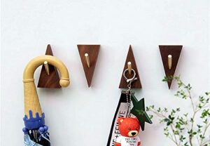 4 pack wall hooks, natural black walnut coat hooks wall mounted free from punching hooks for hanging bathroom towels,entryway wall hangers hooks for keys, hats,ties.（brass hook+ black walnut）