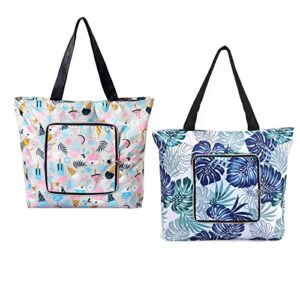 aflngle 2-pcs reusable grocery bags with handles foldable washable shopping bags waterproof large capacity shopping tote bag