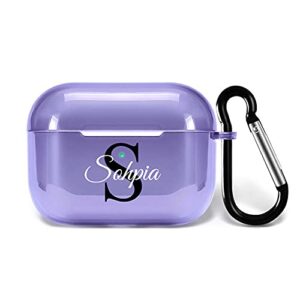 casehome custom name airpods case for apple airpod pro, personalized gift shock absorption soft clear tpu airpods case cover… (clear purple)