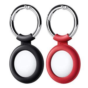 esr case compatible with airtag 2021, 2 pack, silicone airtag holder with keyring, protective airtag keychain cover, cloud series, red/black