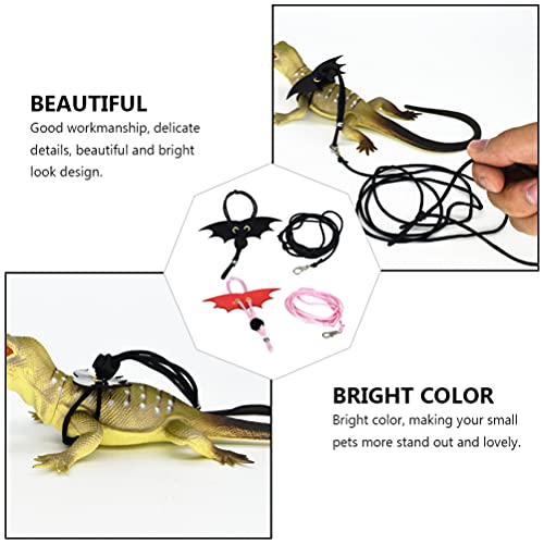 balacoo 2 Sets Bearded Dragon Harness and Leash Adjustable Leather Reptile Lizard Leash Pet Traction Belt for Amphibians and Other Small Pet Animals