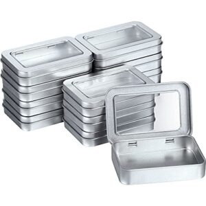 rectangular hinged tins box metal rectangular empty container metal storage organizer tins small metal empty hinged tins mini portable box containers with clear window for candies (24)