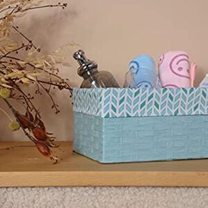 Fabric Storage Bins, Sturdy Cloth Storage Shelf Baskets, Decorative Canvas Bin Toy Storage Basket for Organizing Shelf Nursery Home Closet Office Small Blue