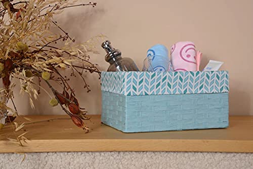 Fabric Storage Bins, Sturdy Cloth Storage Shelf Baskets, Decorative Canvas Bin Toy Storage Basket for Organizing Shelf Nursery Home Closet Office Small Blue