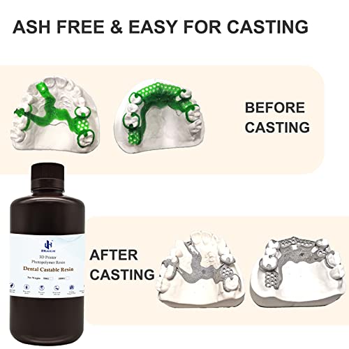 Jamghe Dental Castable Resin UV Photopolymer Resin 405nm Ultra Low Shrinkage, Easy Casting for Dental implant Restoration Frame & Crown 1000G…