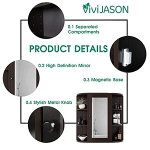 VIVIJASON Bathroom Wall Mounted Cabinet - Over The Toilet Space Saver Storage Cabinet - Medicine Storage Organizer - Bathroom Hanging Cupboard with Mirror Single Door and 2 Adjustable Shelves (Coffee)