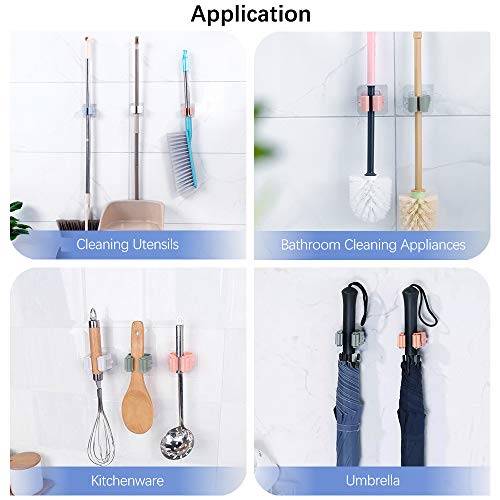 LZYMSZ 8PCS Mop Broom Holder, Self Adhesive Reusable Wall Mounted Storage Rack, 4 Colors No Drilling Broom Gripper Holder for Kitchen Bathroom Garden Laundry Door Wardrobe Garage Toilet