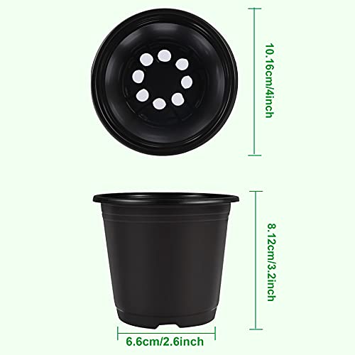 Augshy 40 Pcs 4" Black Plastic Plant Nursery Seed Starting Pots for Succulent Seedling Cutting Transplanting