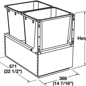 Double Wood Framed Bottom Mount Kitchen Pullout Waste Container Trash Can System with Soft Close Slides and Mounting Brackets (2 x 36 Qt)