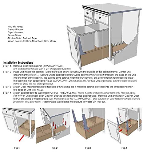 Double Wood Framed Bottom Mount Kitchen Pullout Waste Container Trash Can System with Soft Close Slides and Mounting Brackets (2 x 36 Qt)