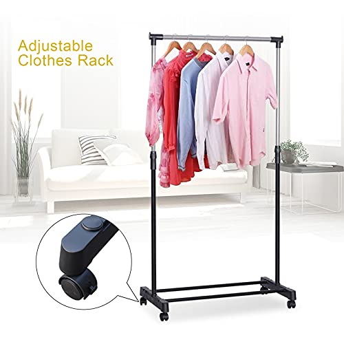 DNYSYSJ Clothes Drying Rack, Hanger Storage Drying Rack Height Adjustable, Composite Tube Telescopic Drying Rack with Brake Roller, Floor-Standing Clothes Airer Dryer Drying Rack