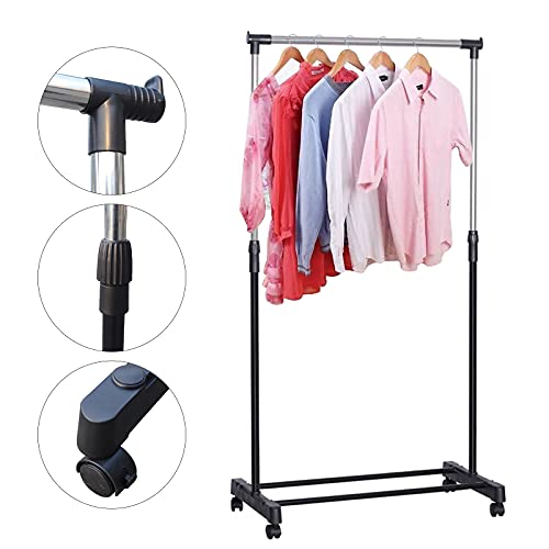 DNYSYSJ Clothes Drying Rack, Hanger Storage Drying Rack Height Adjustable, Composite Tube Telescopic Drying Rack with Brake Roller, Floor-Standing Clothes Airer Dryer Drying Rack