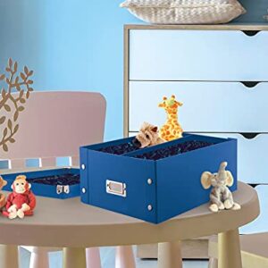 Snap-N-Store Storage Box - Pack of 2 Large, Collapsible, 13.25 x 10.13 x 5.75 Inch Storage Boxes for Kids, Crafts, Toys, Games and Organizing - Foldable Containers with Lids - Back To School - Blue