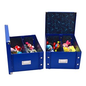 Snap-N-Store Storage Box - Pack of 2 Large, Collapsible, 13.25 x 10.13 x 5.75 Inch Storage Boxes for Kids, Crafts, Toys, Games and Organizing - Foldable Containers with Lids - Back To School - Blue