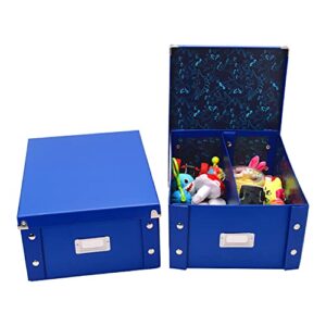 Snap-N-Store Storage Box - Pack of 2 Large, Collapsible, 13.25 x 10.13 x 5.75 Inch Storage Boxes for Kids, Crafts, Toys, Games and Organizing - Foldable Containers with Lids - Back To School - Blue