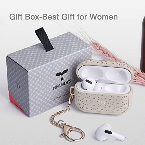 Nereides Compatible with AirPods Pro Case, Protective Leather Cover with Keychain, High-end Fashion Design Skin with Hollow Out Pattern for Women, Supports Wireless Charging, Front LED Light Visible