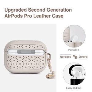 Nereides Compatible with AirPods Pro Case, Protective Leather Cover with Keychain, High-end Fashion Design Skin with Hollow Out Pattern for Women, Supports Wireless Charging, Front LED Light Visible