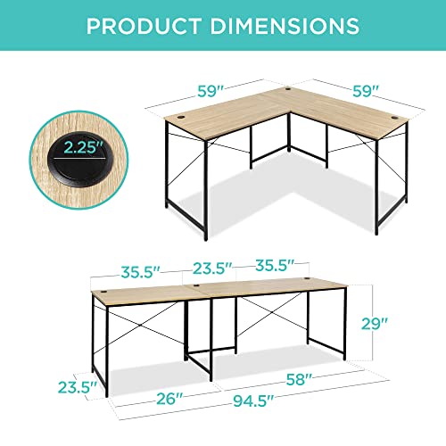 Best Choice Products 94.5in Modular L-Shaped Desk, Corner Computer Workstation, Long 2-Person Study Table for Home, Office w/Adjustable Legs, 200lb Capacity, Customizable Set Up - Oak/Black