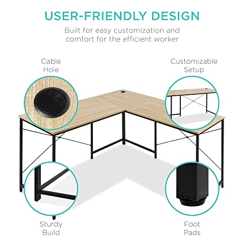 Best Choice Products 94.5in Modular L-Shaped Desk, Corner Computer Workstation, Long 2-Person Study Table for Home, Office w/Adjustable Legs, 200lb Capacity, Customizable Set Up - Oak/Black