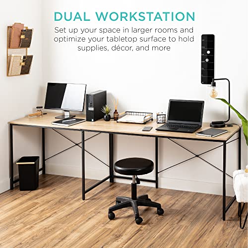 Best Choice Products 94.5in Modular L-Shaped Desk, Corner Computer Workstation, Long 2-Person Study Table for Home, Office w/Adjustable Legs, 200lb Capacity, Customizable Set Up - Oak/Black