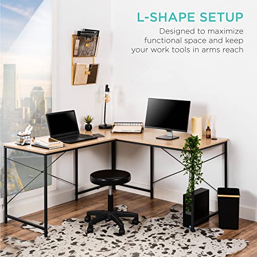 Best Choice Products 94.5in Modular L-Shaped Desk, Corner Computer Workstation, Long 2-Person Study Table for Home, Office w/Adjustable Legs, 200lb Capacity, Customizable Set Up - Oak/Black